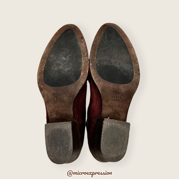 Frye Cherry Burgundy Red Genuine Leather Vintage-Retro Moto Gore Stretch Bootie - Picture 8 of 10